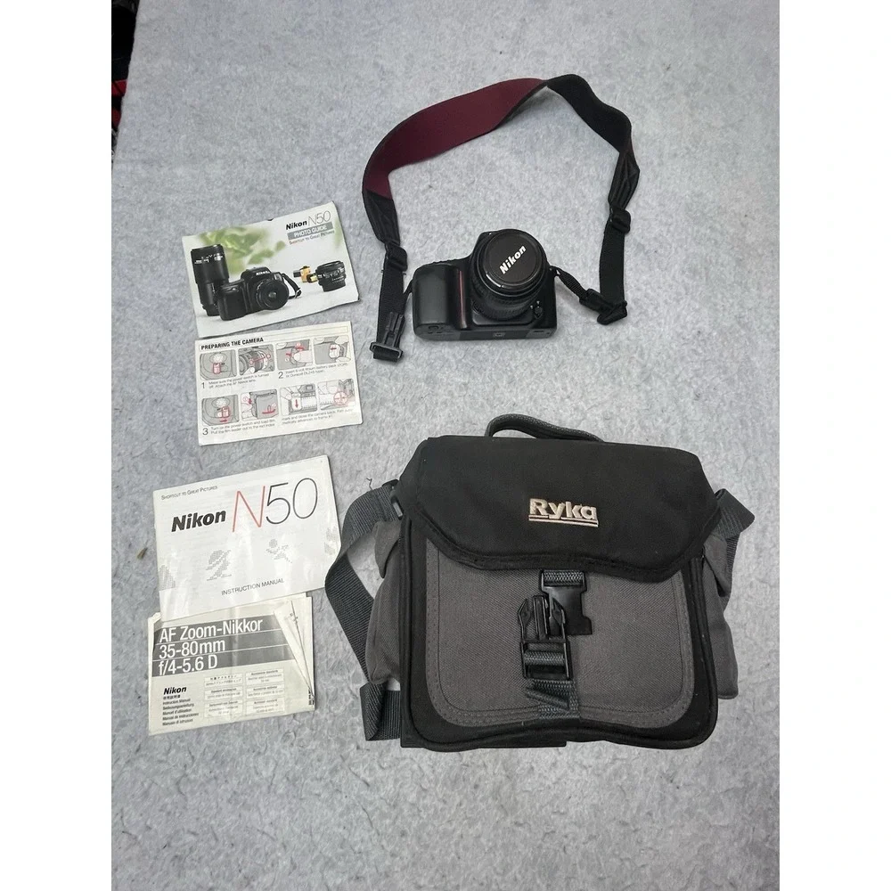Nikon N50 Camera 35-80mm Lens With Papers Carrying‎ Case Extra Batteries  Tested